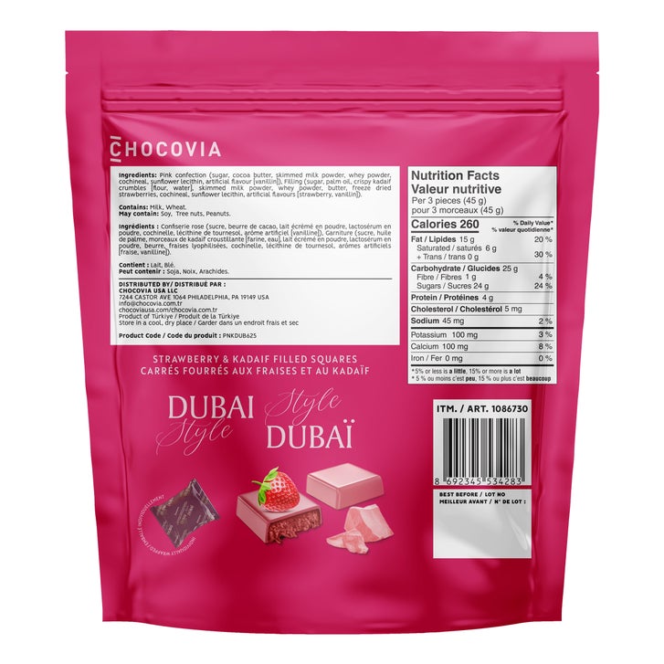 Chocovia Strawberry and Kadaif Filled Squares Dubai Style, 625 g