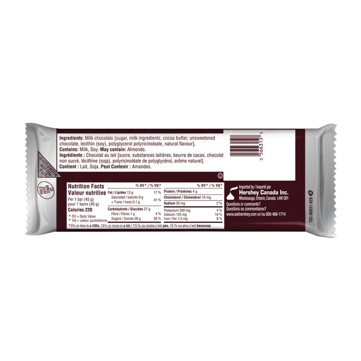 Hershey's Creamy Milk Chocolate Full Sized Bars, 36 × 45 g