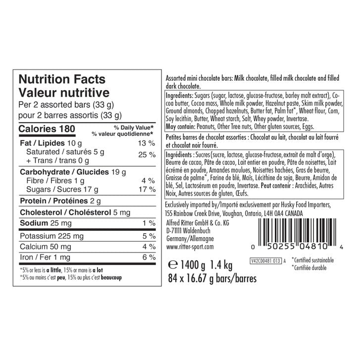 Ritter Sport Mini Chocolate Bars, 84 × 16 g